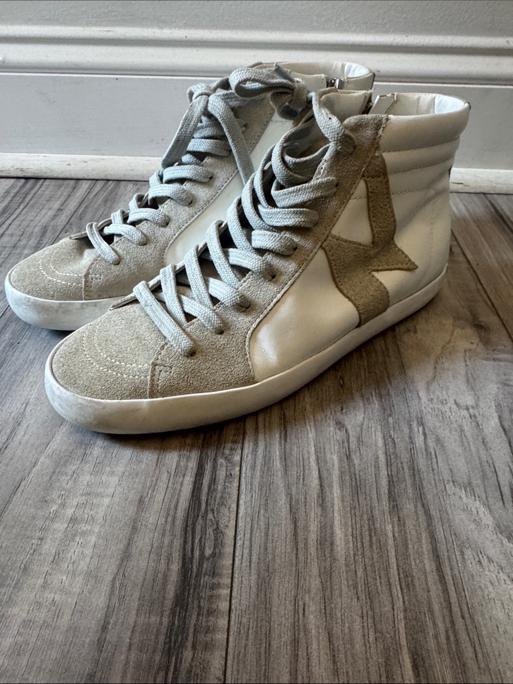 Sam Edelman High-Top Sneakers in Light Gray and Cream Suede 7 Avon leather